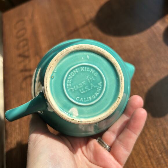 Vintage Vernon Kilns Early CA Vernonware Creamer Coronado Turquoise Aqua - Picture 7 of 10